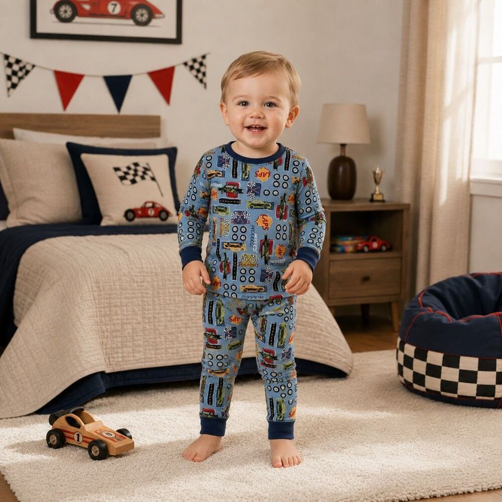 Old Navy Toddler Blue Cars Snug-Fit Pajama Set Size 18-24 months
